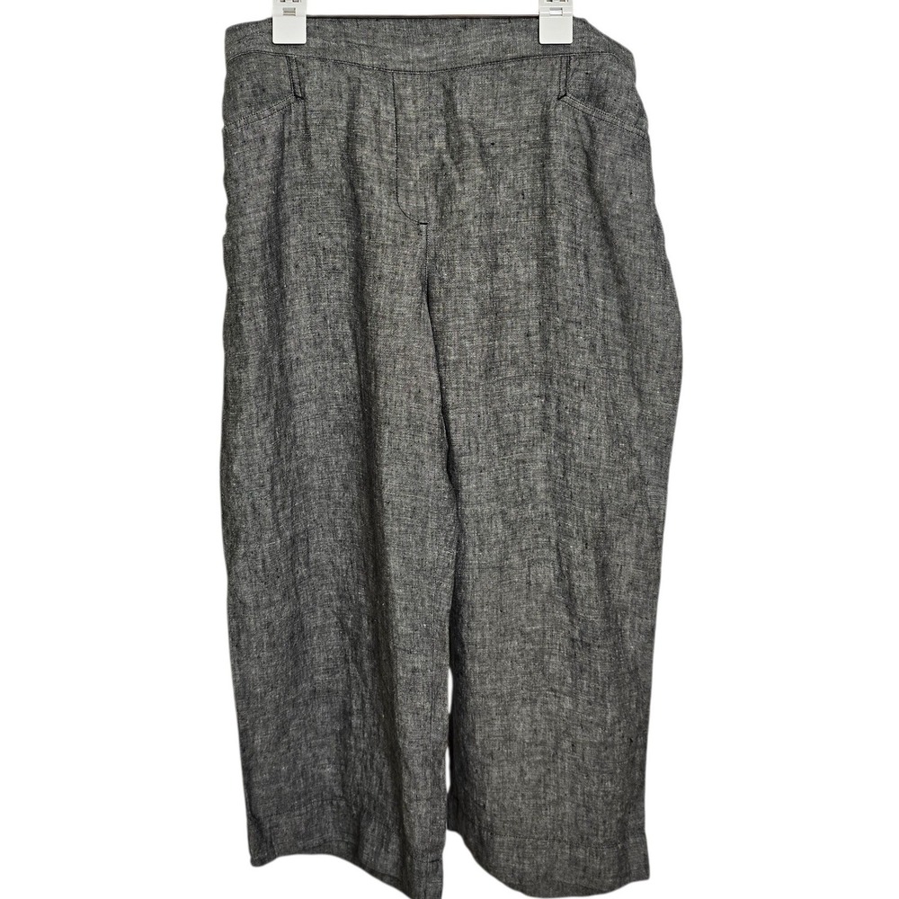 J.Jill Love 100%‎ Linen Wide Leg Crop Pants L Gray Lagenlook Coastal Minimalist